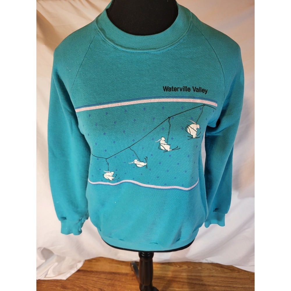 Vintage Jerzees Size M Teal Waterville Valley Polar Bear Skiing Crew Neck...
